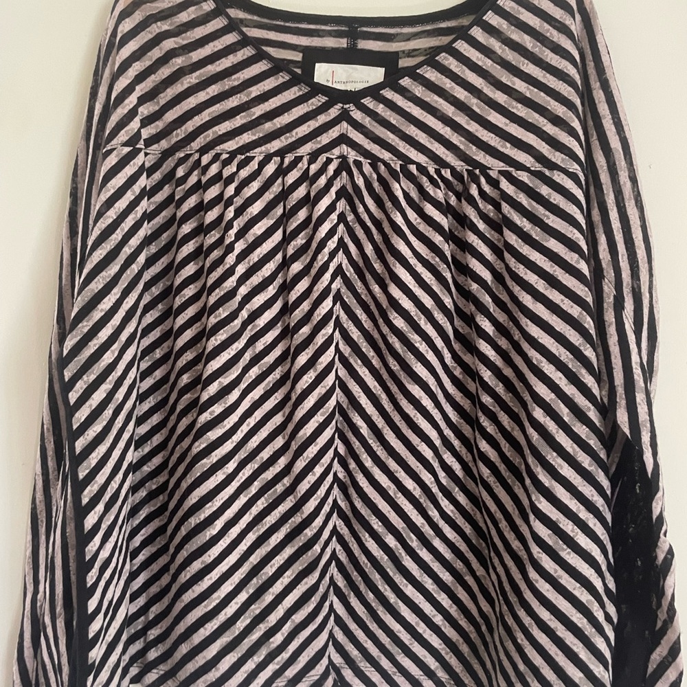 Anthropologie Black and White Long Sleeve Boxy Blouse